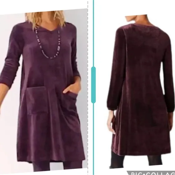 J. Jill Pure Jill Velour A Line Dress In Huckleberry Size M - Image 2