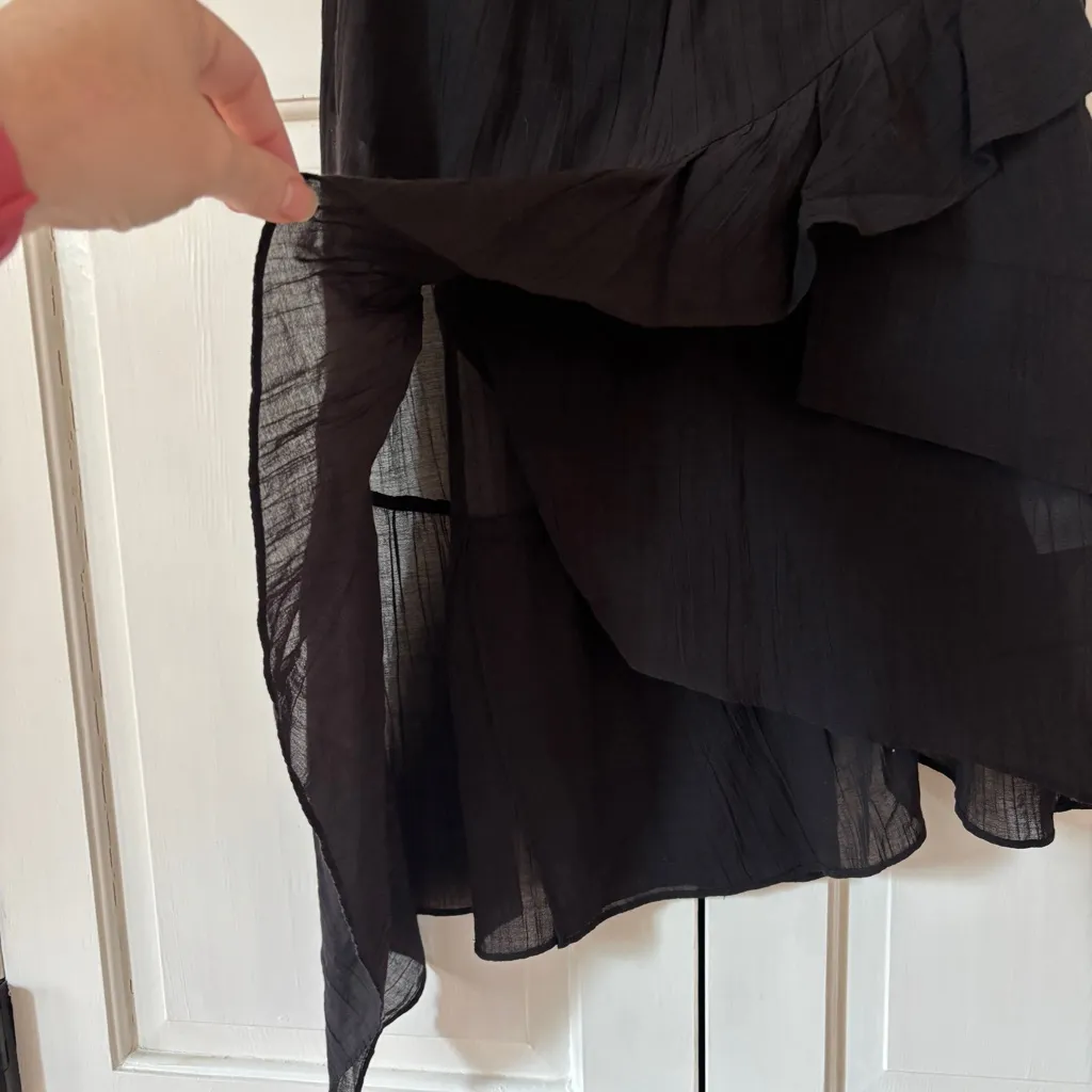 IRO Forites Midi Skirt Black Asymmetrical Gauzy Crinkled Pleated Size 34 / US 2 - Image 5