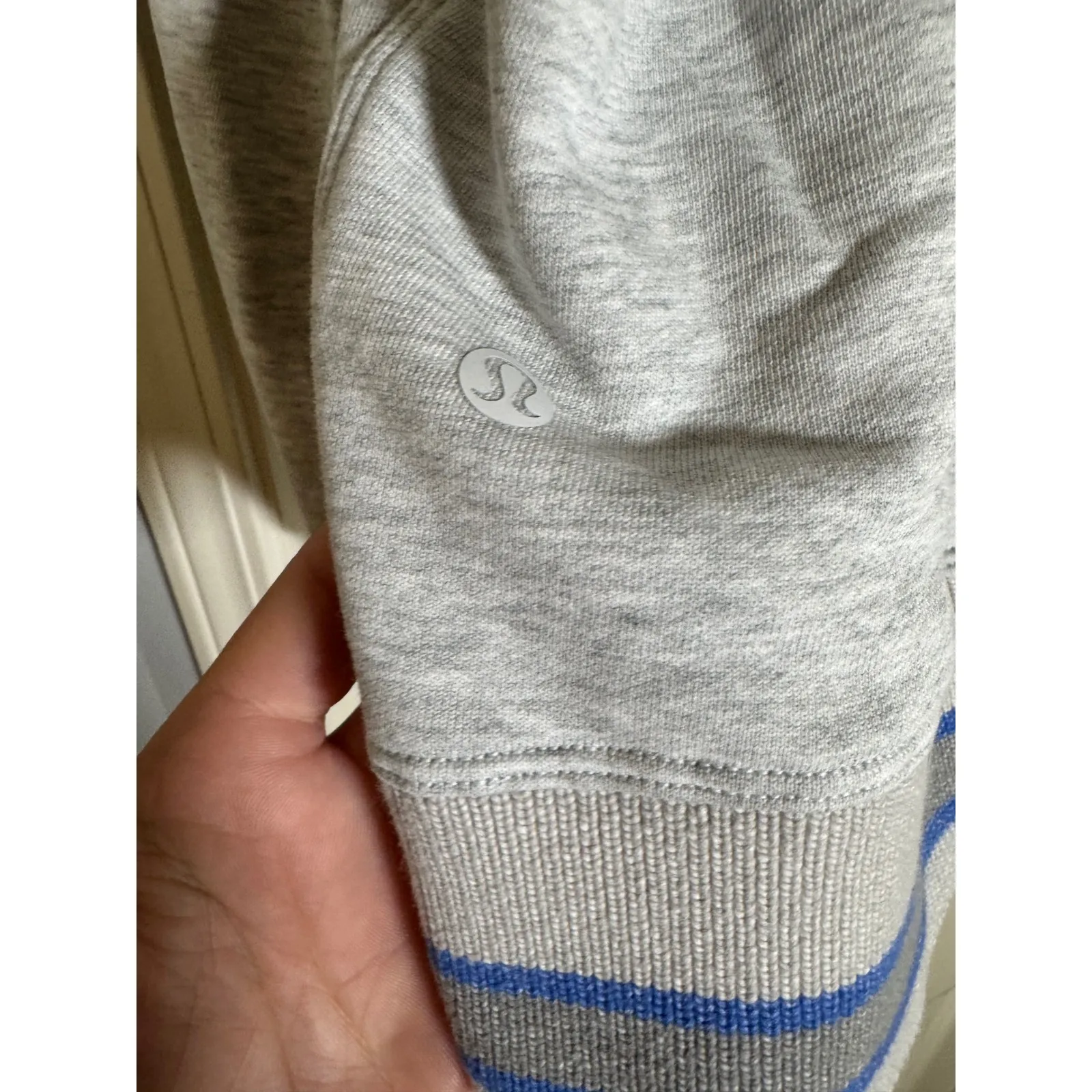 lululemon Perfectly Oversized Varsity Crew Sweatshirt Gray Size S Striped Trim - Image 5