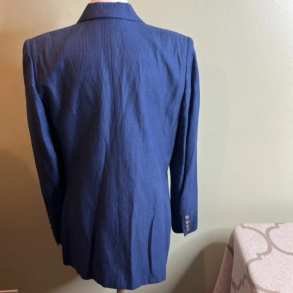 Talbots linen blend blue button front blazer jacket boyfriend longline - Image 3