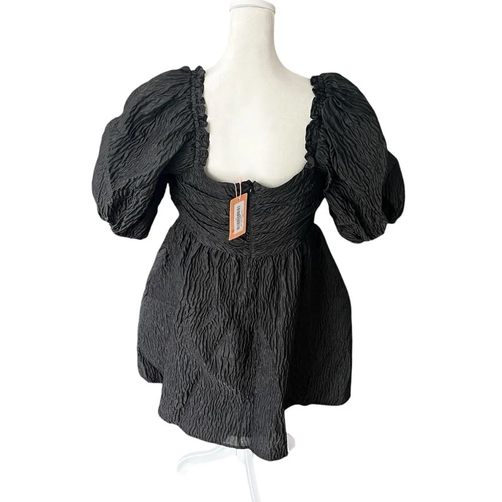 Crosby Hunter Black Puff Sleeve Cupcake Babydoll Mini Dress NWT Medium - Image 5