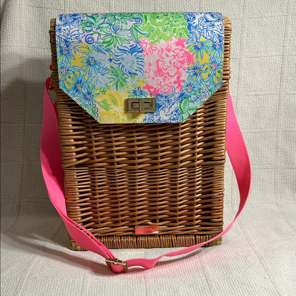 Lilly Pulitzer  Insulated Wicker Wine Basket With Strap - Image 6