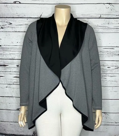 LIVI Active Size 14/16 Gray & Black Drape Front Cardigan Jacket w/ Thumbholes - Image 1