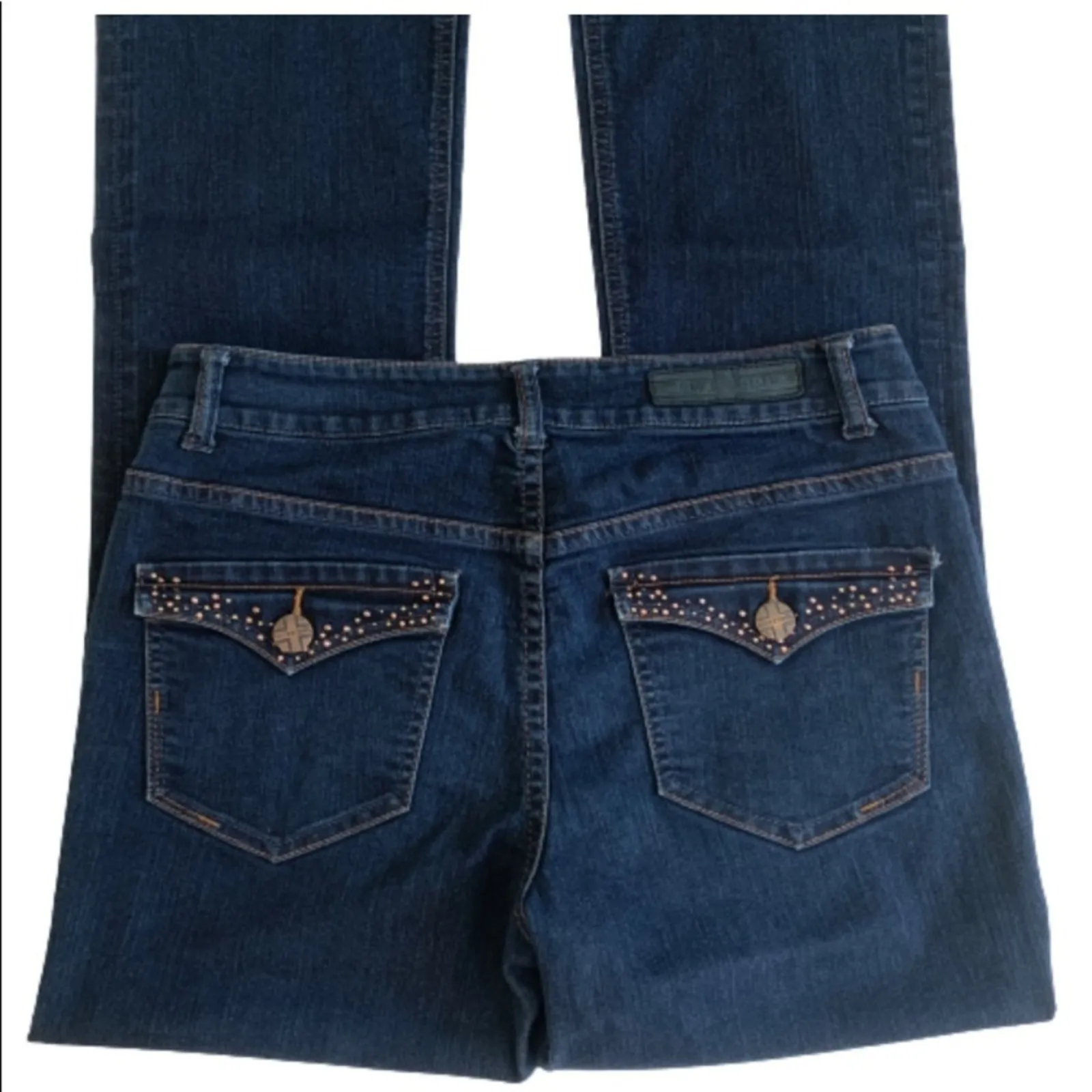 Liverpool Jeans Blue Wash Mid Rise Back Button Flap Pockets Straight Jean Size 6 - Image 5