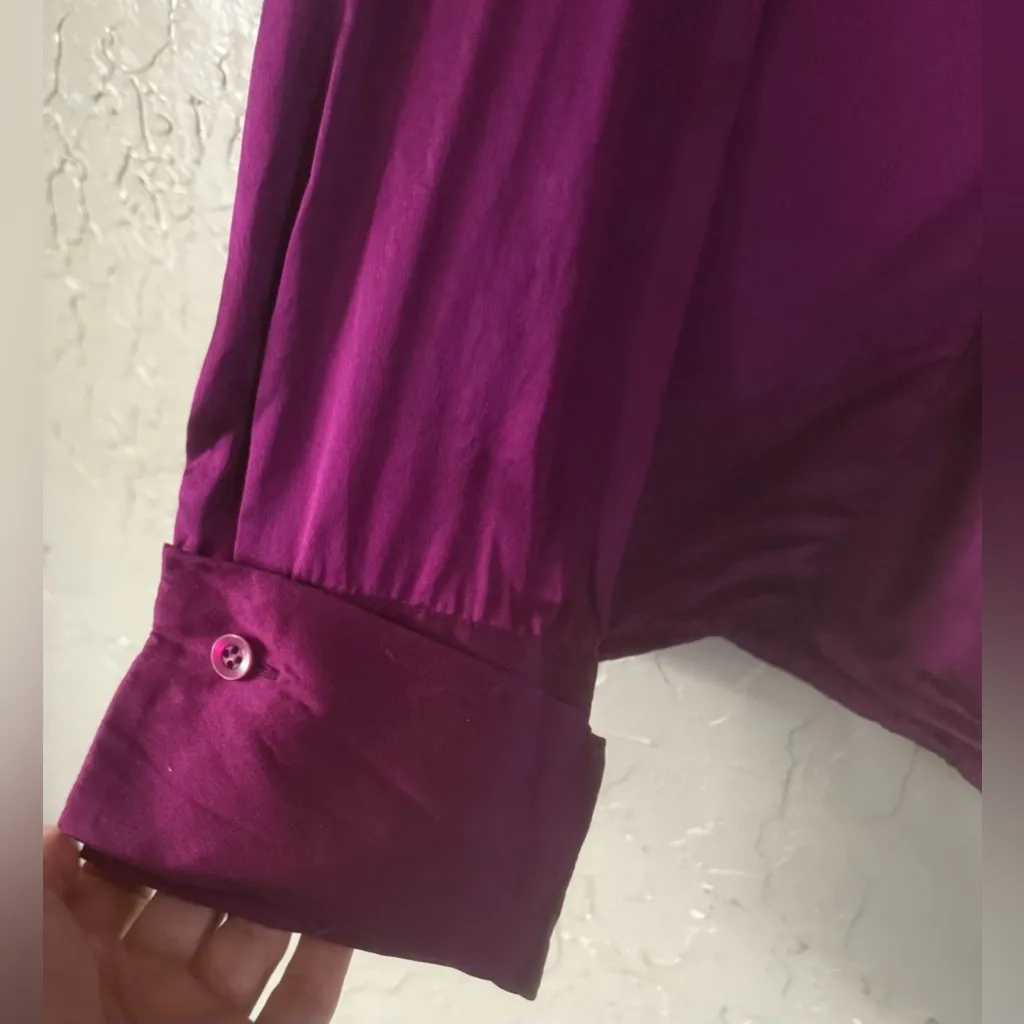 Alfani Size 8 100% Silk Blouse Faux Wrap Purple Vtg Y2K Career Satin Romantic - Image 5