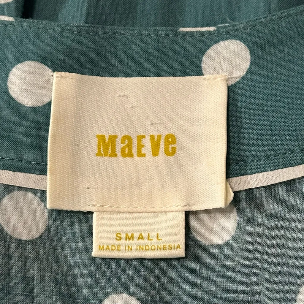 Maeve Anthropologie S Green Teal White Braxton Polka Dot Flutter Sleeve Blouse - Image 5