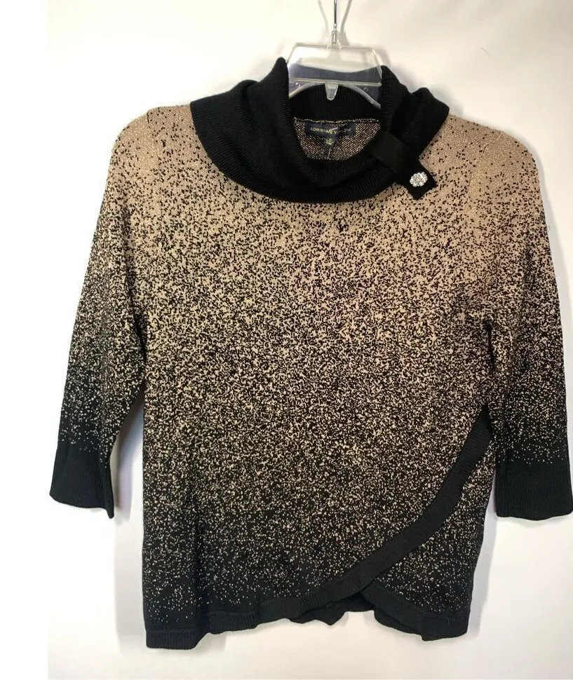-3. Adrienne Vittadini Women's Black Gold Shimmer Metallic Pullover Sweater Medi - Image 1
