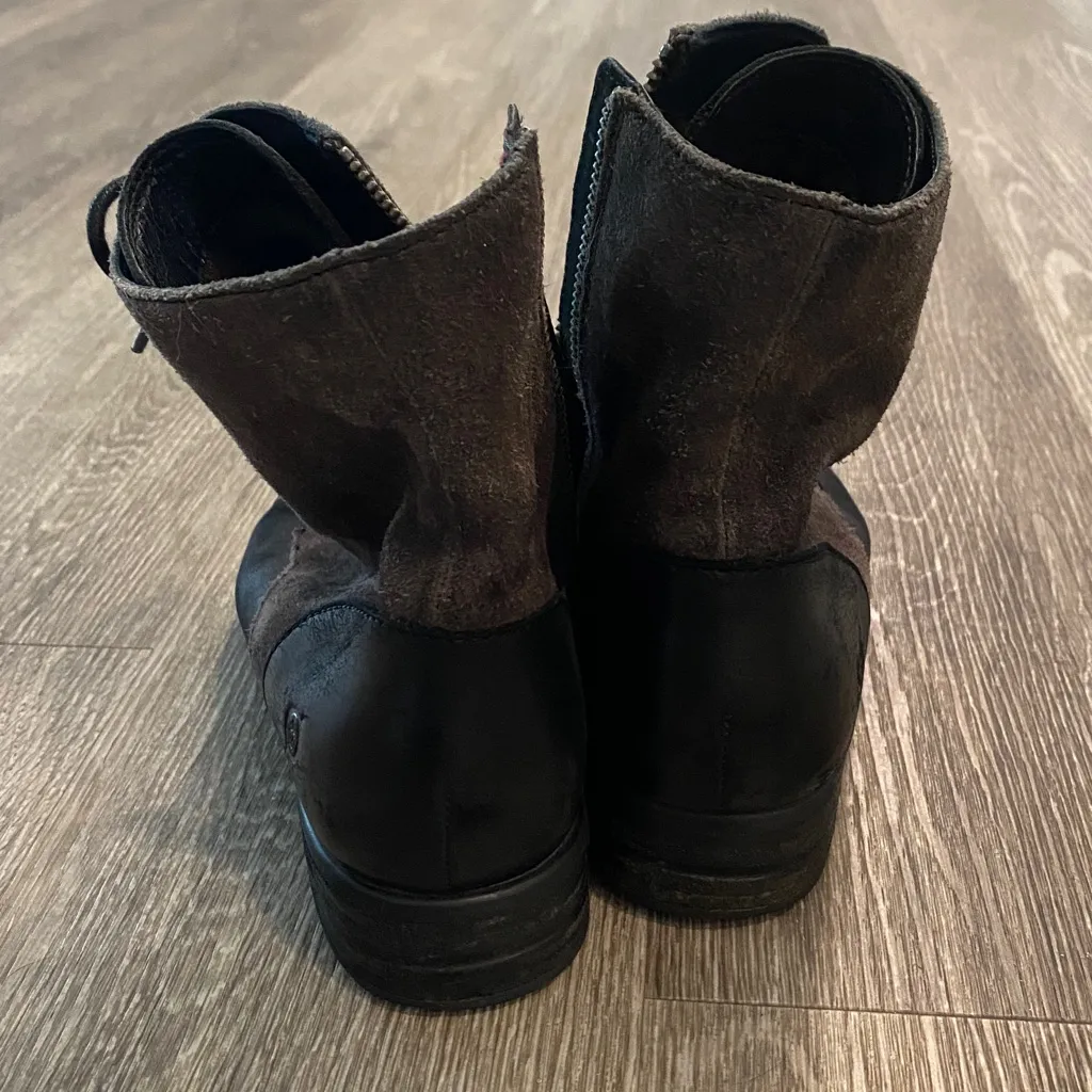 Born y2k black leather lace up grunge combat boots with brown suede 7 - Image 8