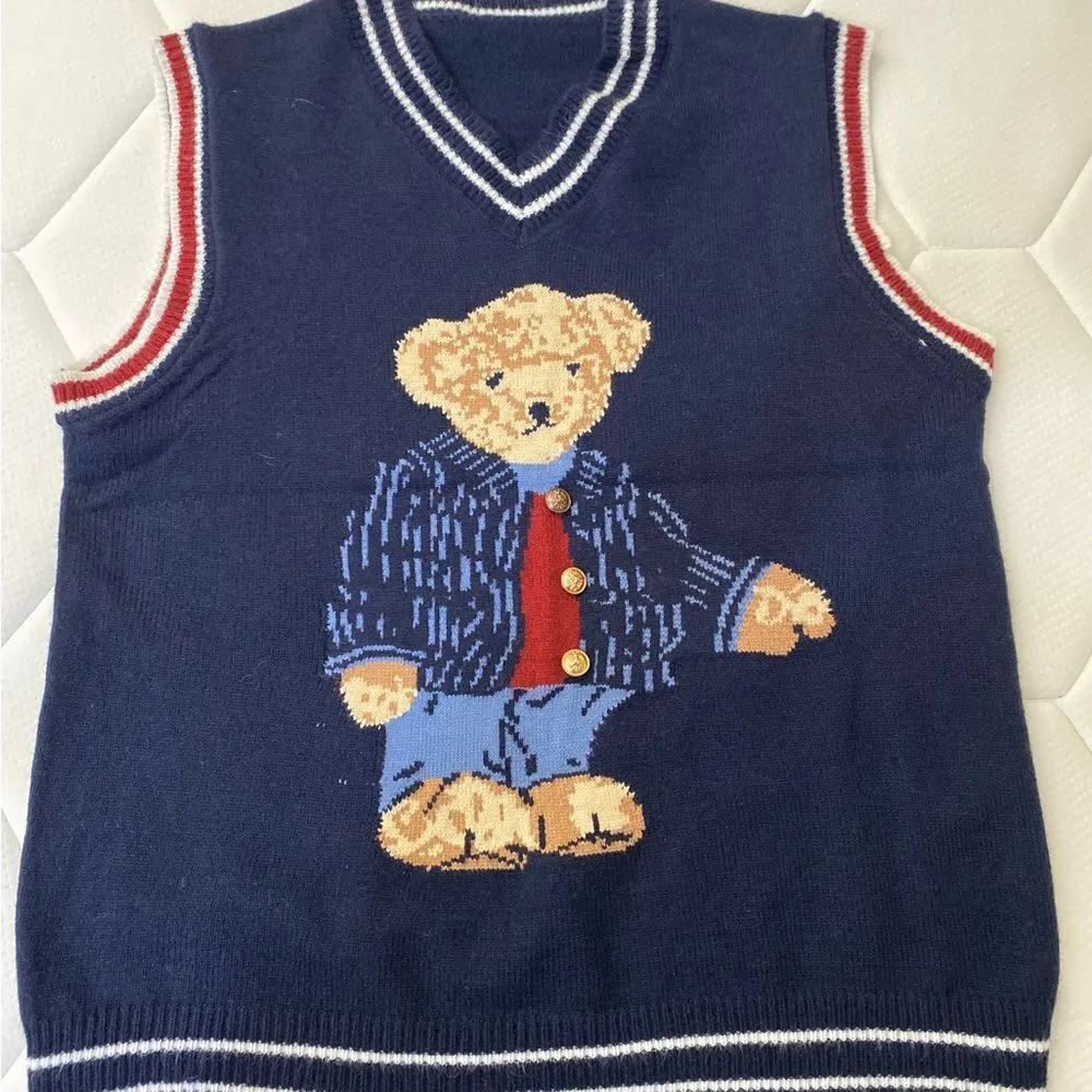 #136 BOUTIQUE Navy Bear Vest Blue Size L - Image 3