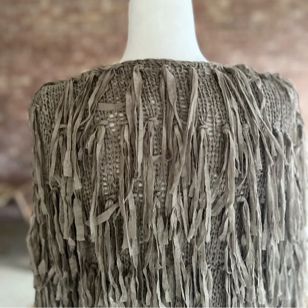 Elan Cardigan Shaggy Fringe Women’s S Knit Open Draped S Boho Chic Ribbon - Image 11