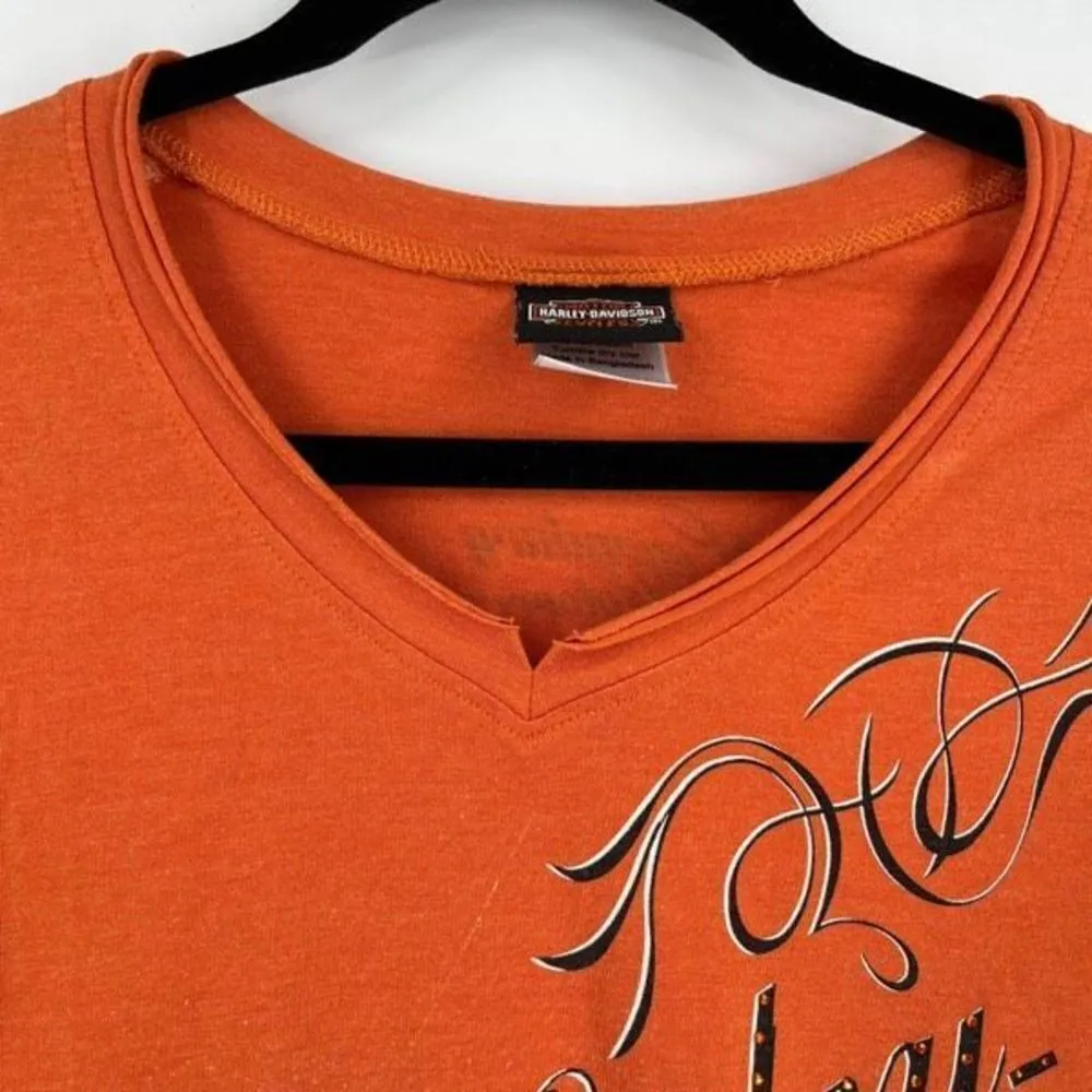 Harley Davidson women’s orange large spell out‎ Jewel encrusted t - Image 3