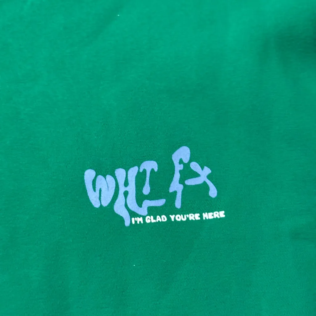 NWOT White Fox Green 'Glad You're Here' Hoodie Size Small/Medium - Image 3