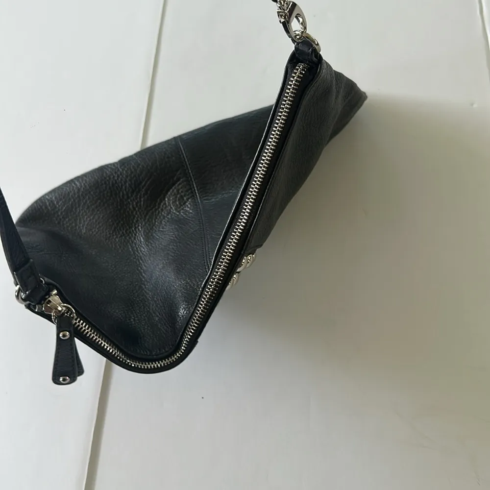 Audrey Brooke Studded Leather clutch shoulder bag black convertible wristlet - Image 11