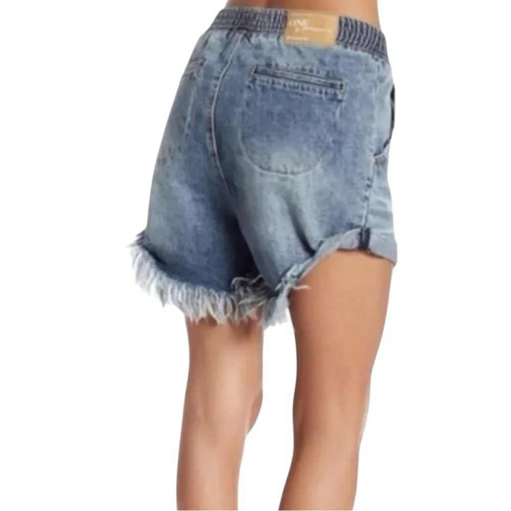 One Teaspoon Hunters Mid Waist Boyfriend Elasticated Denim Shorts 26 XS Small - Image 3