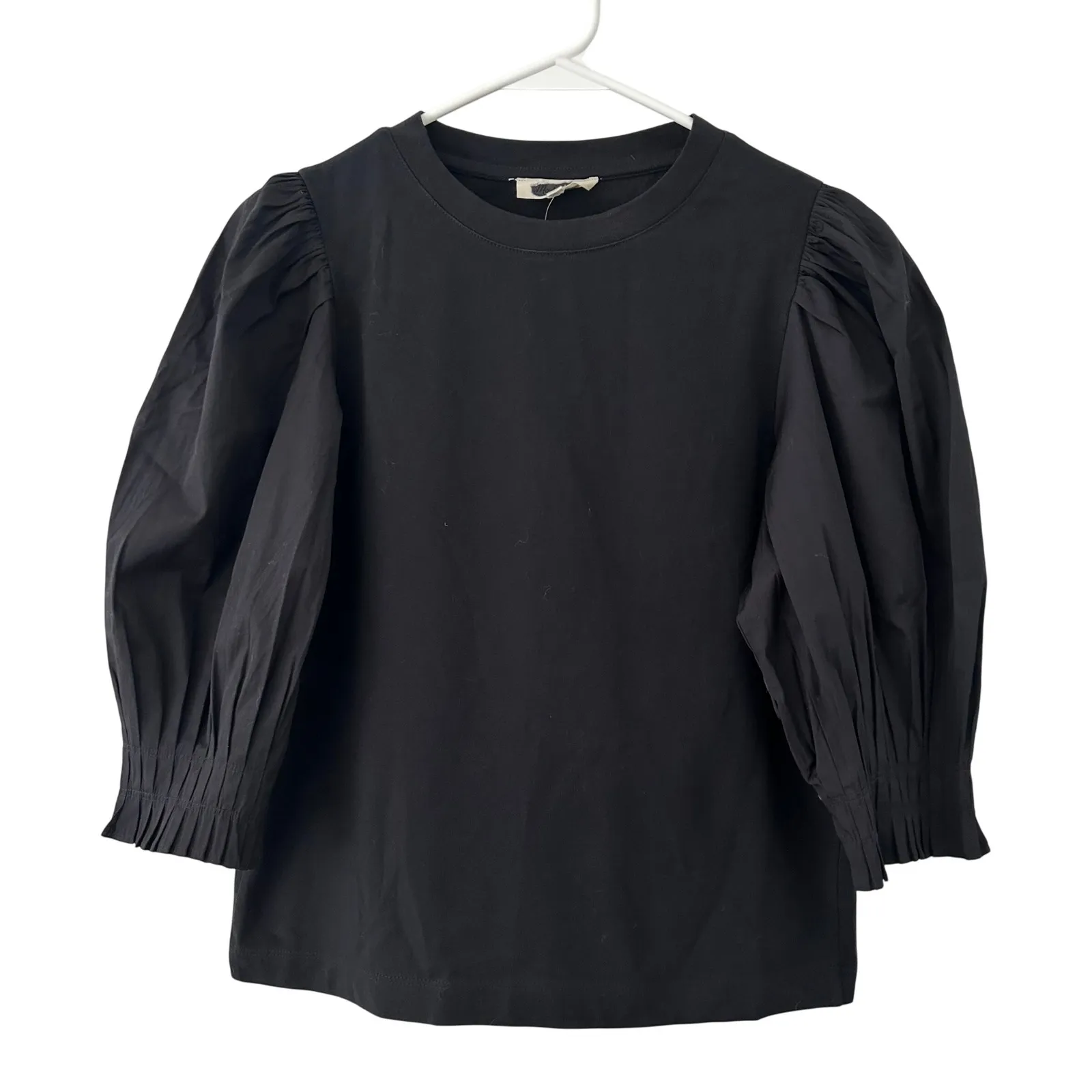 Madewell Women's Black Puff Sleeve Crewneck Knit Top Size S Small New - Image 2