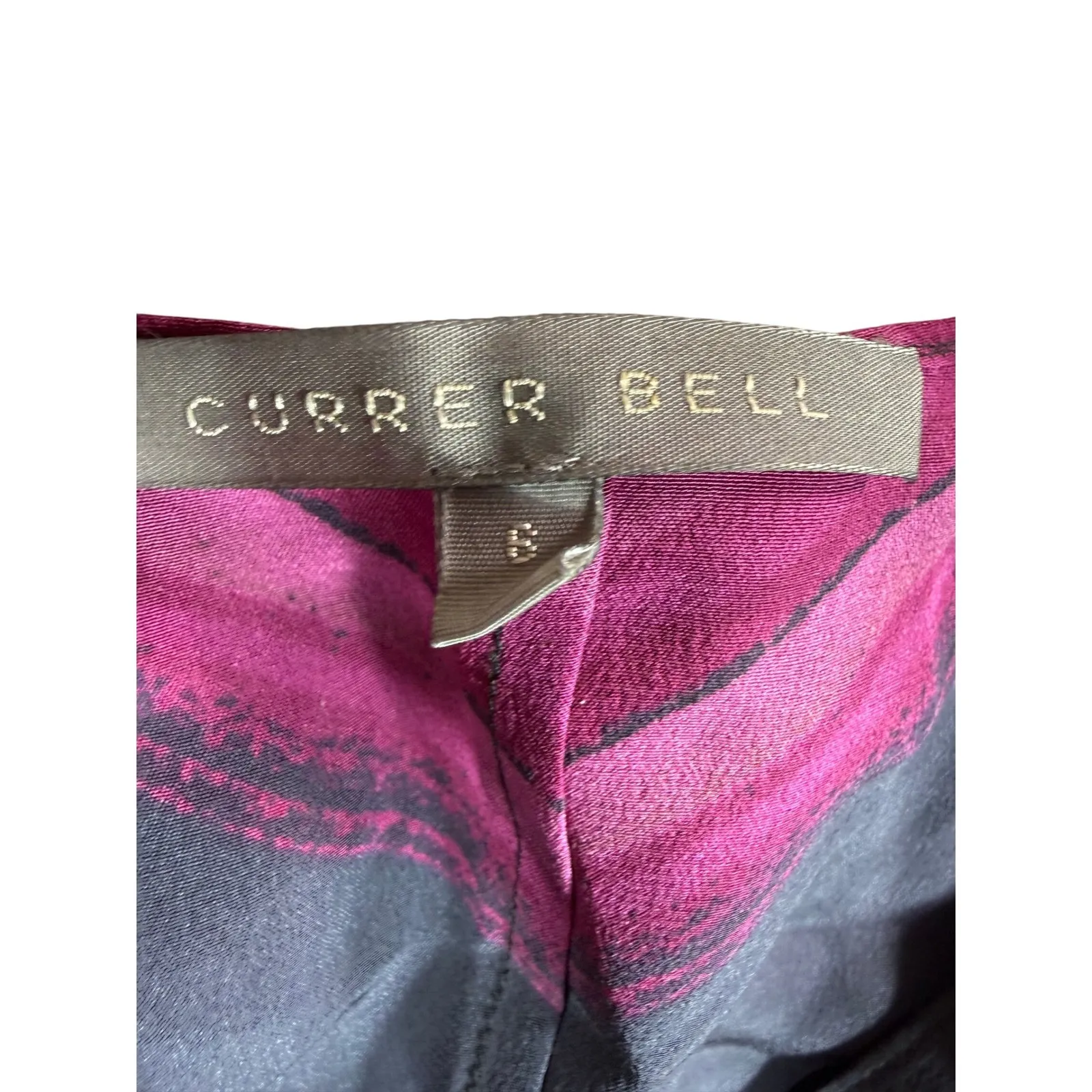 CURRER BELL 100% Silk Chevron Print Maxi Dress V Neck Smocked Waist Size S Soft Blue - Image 2