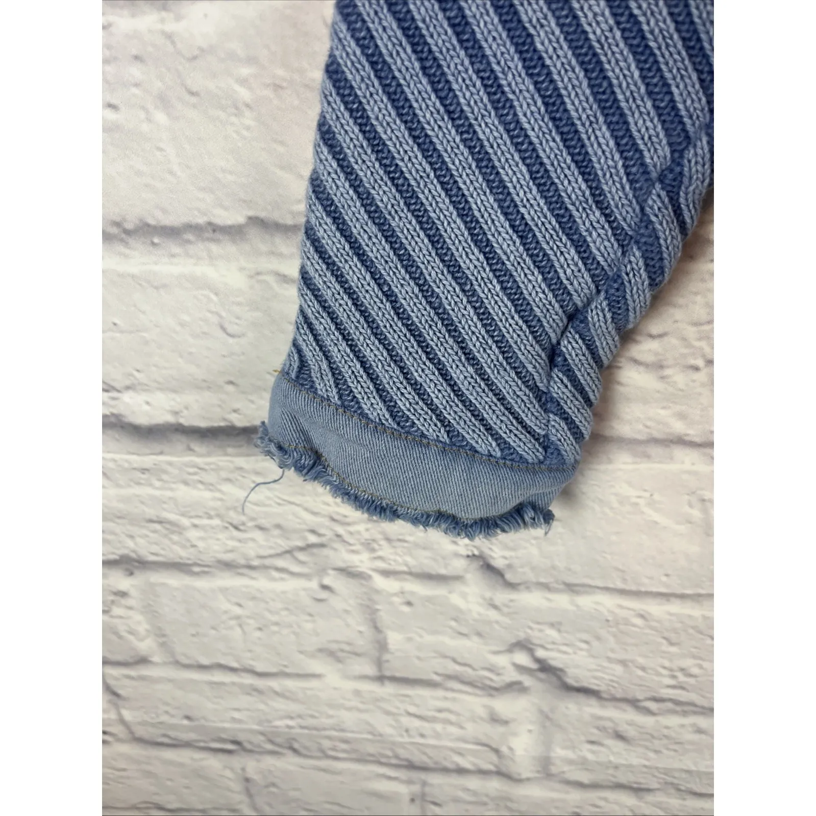 PBJ Blues Artsy Boho Festival Diagonal Stripe Snap Sweater Jacket Size Large Blue - Image 7