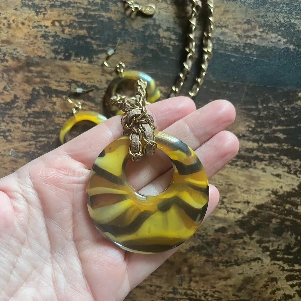 Vintage Bijoux Terner-Tiger striped necklace w/ earrings jewelry 80s/90s - Image 5