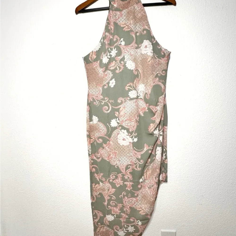 Emily Wonder green pink asymmetrical halter sheath maxi dress size small NWT - Image 2