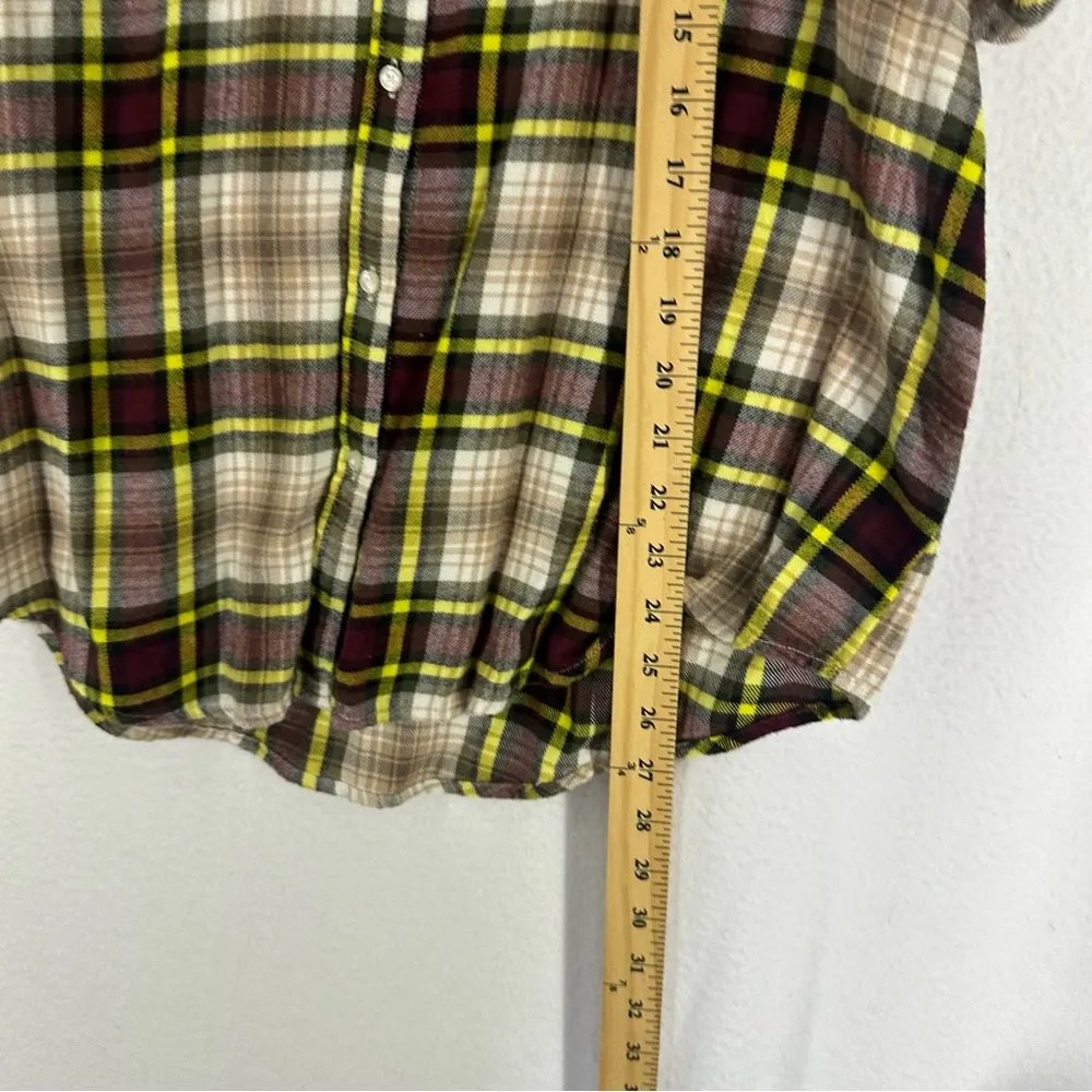 Short Sleeve Button Flannel Womens Medium Yellow - Image 4