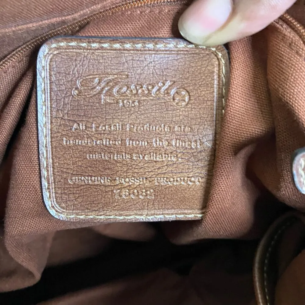 Fossil Multi Colored Striped Leather Trim Wood Handle Satchel Purse - Image 9