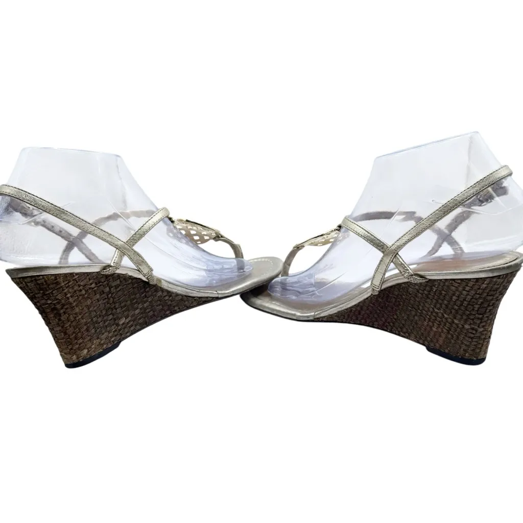 Lilly Pulitzer Gold Woven Wedge Sandals Size 8 - Image 5