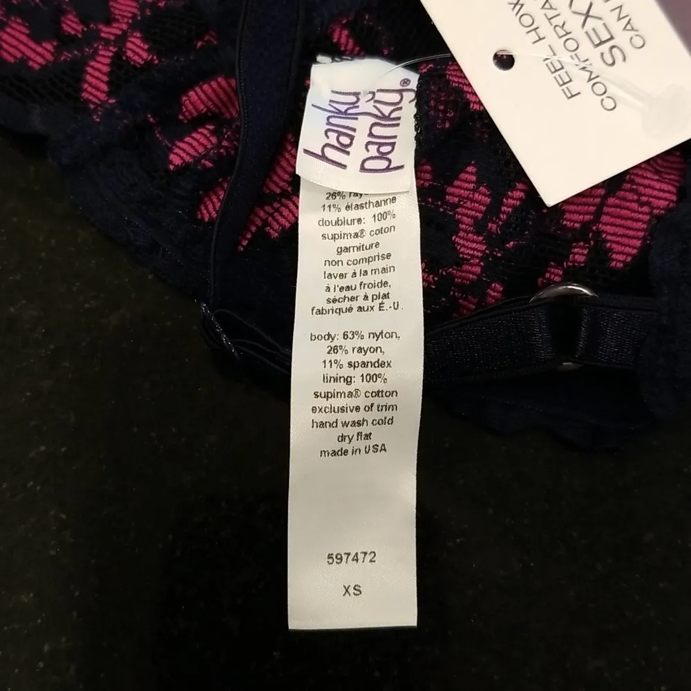 💕HANKY PANKY💕 Cross-Dye Retro Longline Wireless Lace Bralette Navy Purple NWT - Image 11