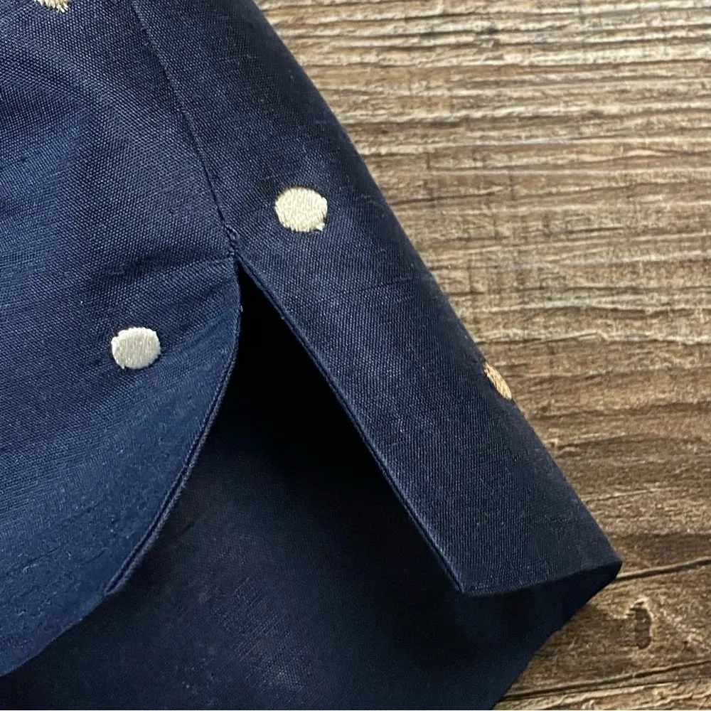 Talbots Pants Women 12 Petite Navy Blue Polka Dot Embroidered 100% Silk Zip 21” - Image 6