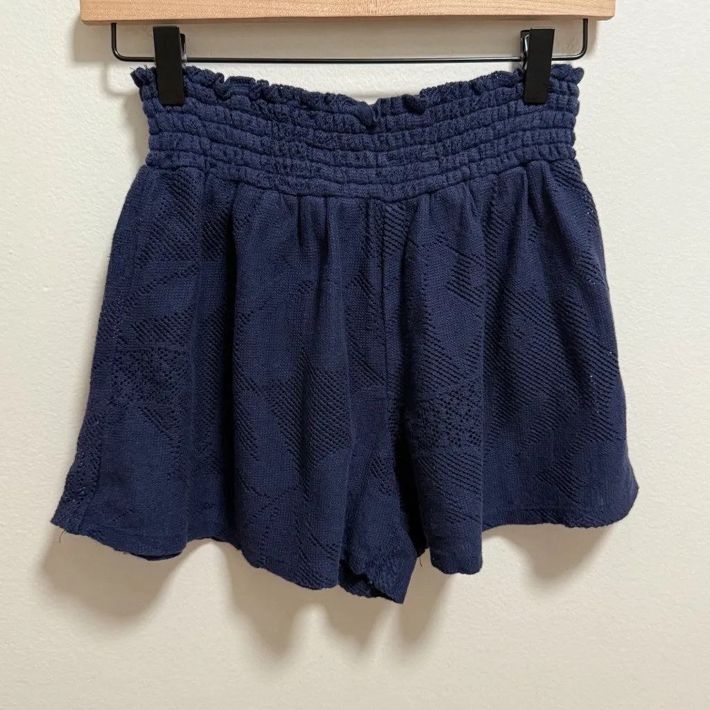 Aerie navy blue crochet pull on flowy shorts beach swim coverup vacation small - Image 6