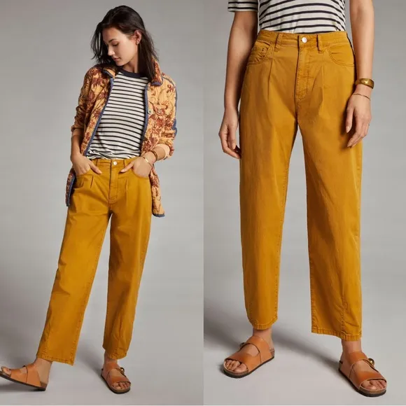 Pilcro • Anthropologie Jackson Tapered Pant mustard yellow Honey gold barrel leg - Image 2
