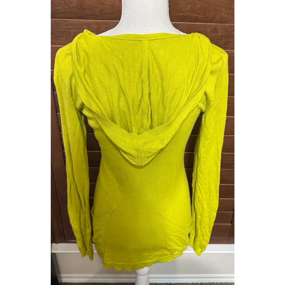 Athleta sz S Fine Knit Hooded Sweater Sweatshirt Double Zip Neon Yellow Green - Image 4