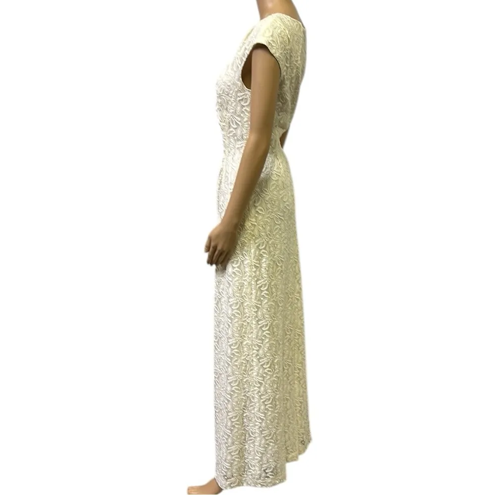 Tahari Arthur S Levine Cream Lace and Sequin Zip Back Maxi Dress Gown Womens 8 - Image 6