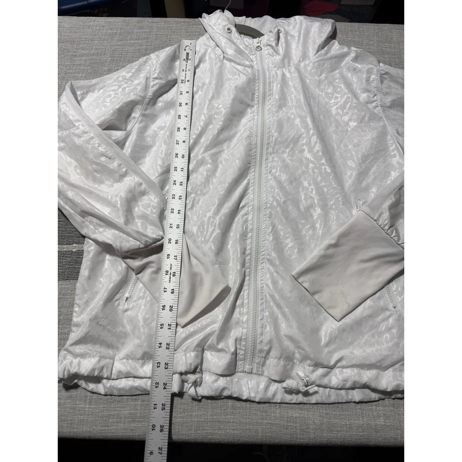 ZYIA Womens White Leopard Print Hooded Zip Up Lightweight Jacket Size L - Image 2