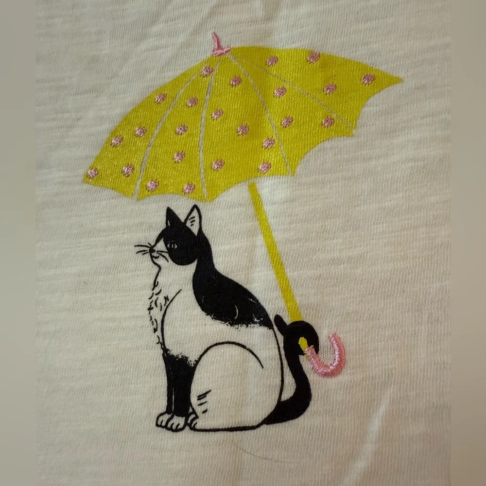 Talbots T-Shirt Crewneck Tee Parasol Umbrella Cat NWT Petite Large PL - Image 2