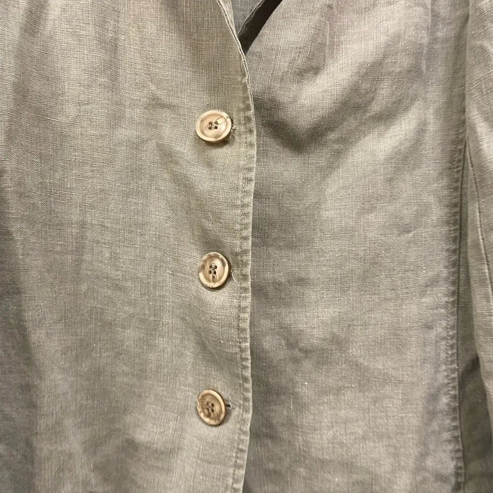 Isabella Bird linen jacket blazer size large khaki olive green with crochet - Image 4