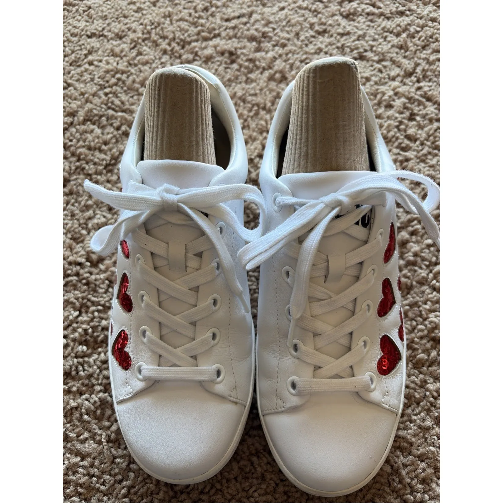 Ash Nikita White Leather Red Sequin Heart Lace Up Sneakers Shoes Love 36 US 6 - Image 2