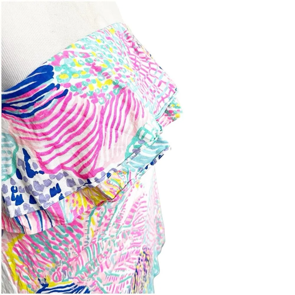 Lilly Pulitzer Rilo Pink Purple Floral Strapless Ruffle Tube Top Size Womens XS - Image 7