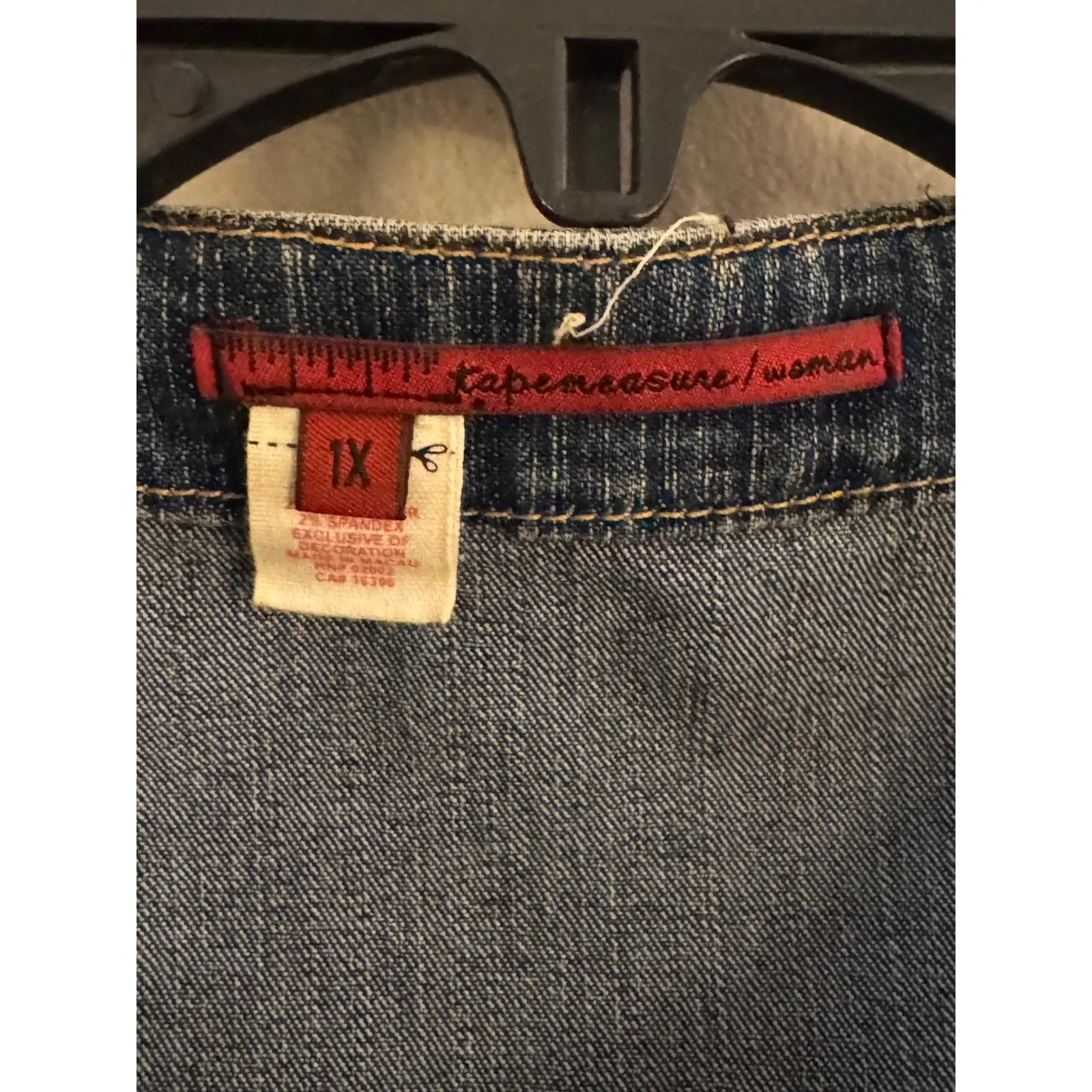 Tapemeasure Woman Denim Jacket Embellished Collar Cuffs Snap Front Plus Size 1X Blue - Image 3