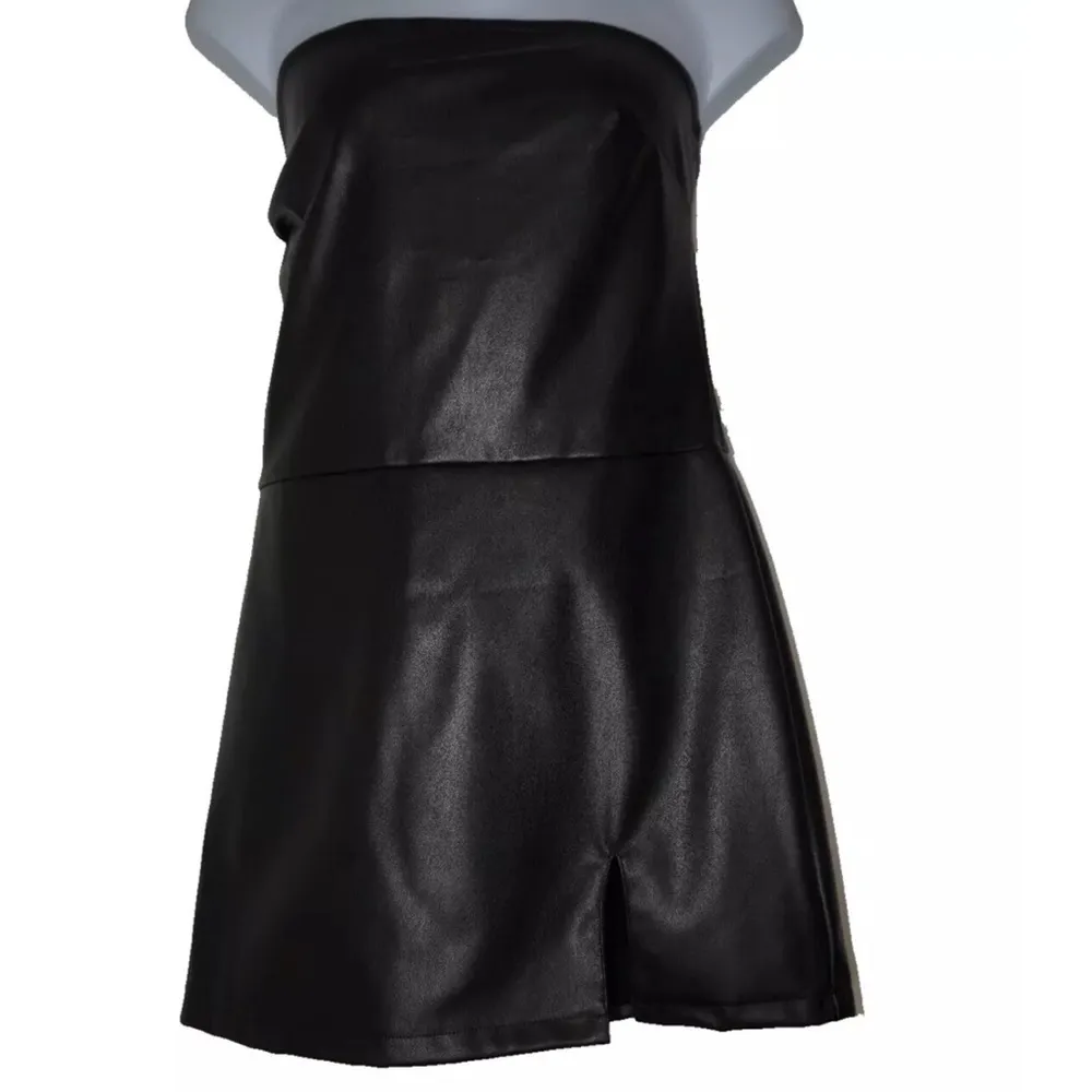 Afrm Black Braylon Faux Leather Strapless Romper Size: 3X NWT Plus Skort - Image 2