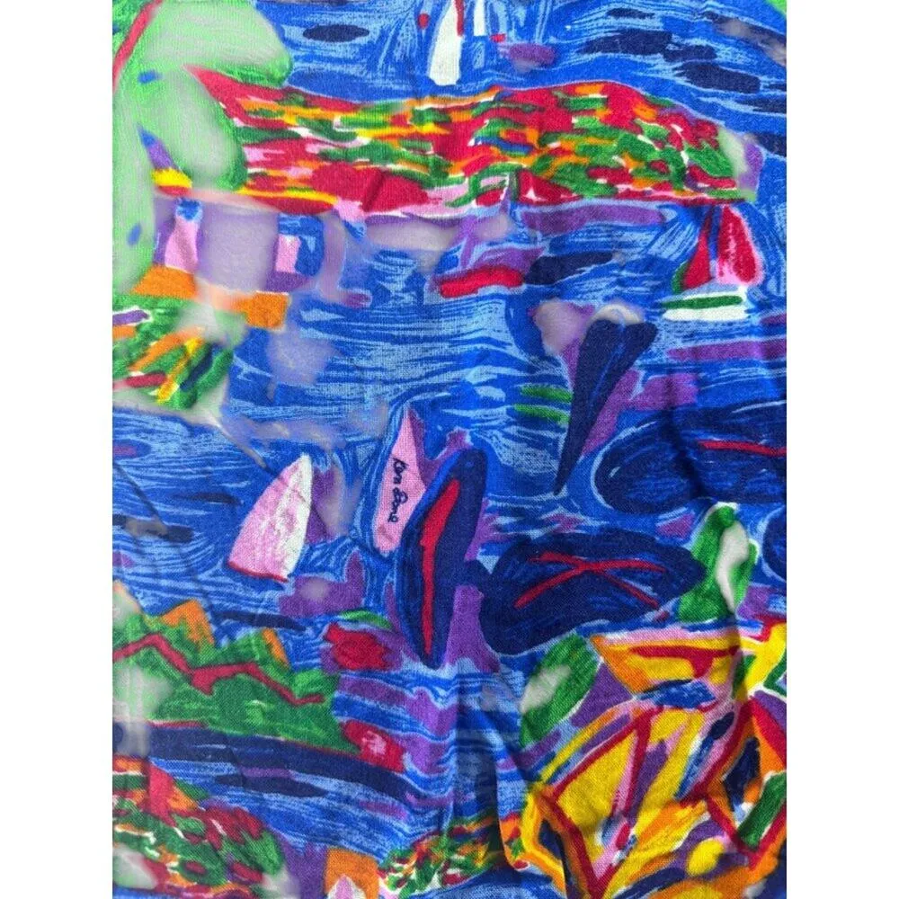 Vintage Ken Done Womens Art to Wear Hawaiian Vacation Ocean Boats Womens Large - Image 2