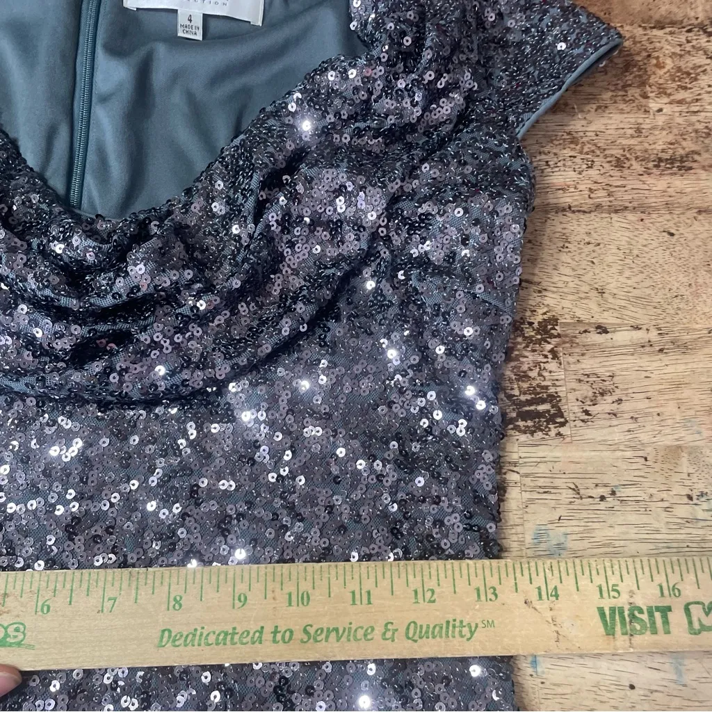 BADGLEY MISCHKA Sparkle Gunmetal Gray Cowl Neck Sequin Allover Cocktail Size 4‎ - Image 8