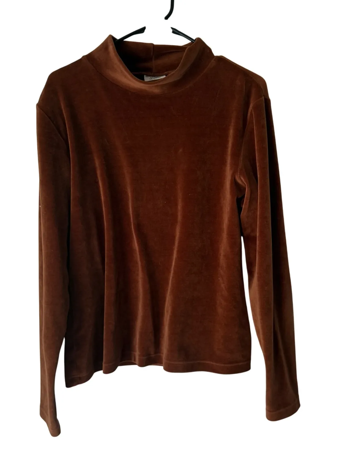 French Laundry Vintage Y2k Mock Neck Velour Long Slv Top L Rust Brown Romantic - Image 1