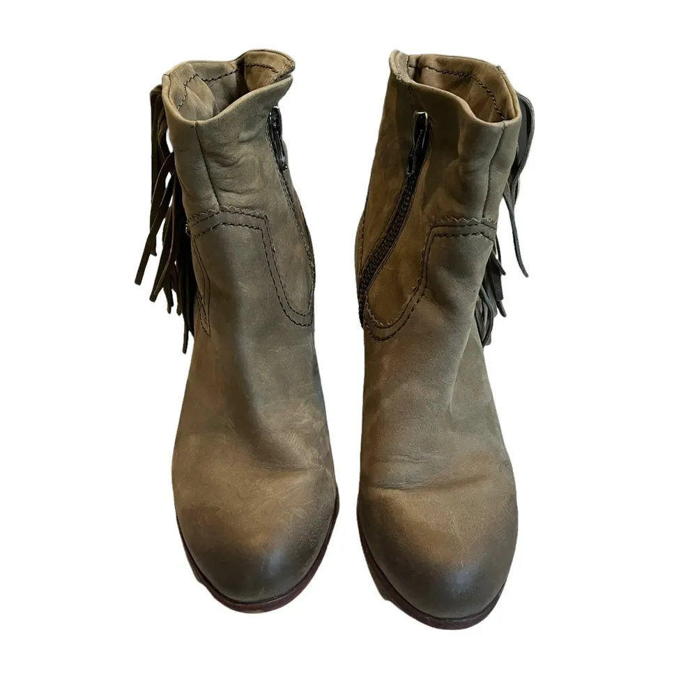 Sam Edelman Louie Fringe Trimmed Green Leather Booties - Image 4