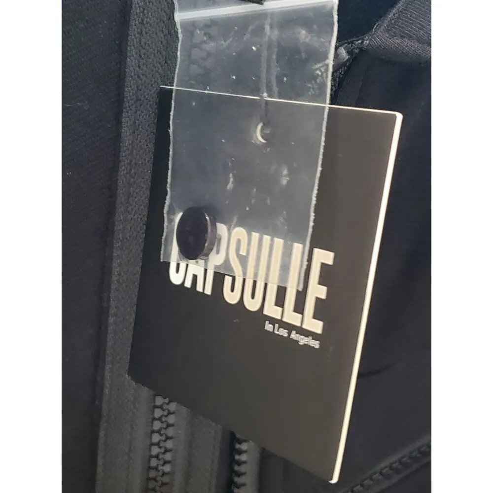 Capsulle Jumpsuit Womens Medium Black Solid Long Sleeve Collared Allover Zip - Image 5