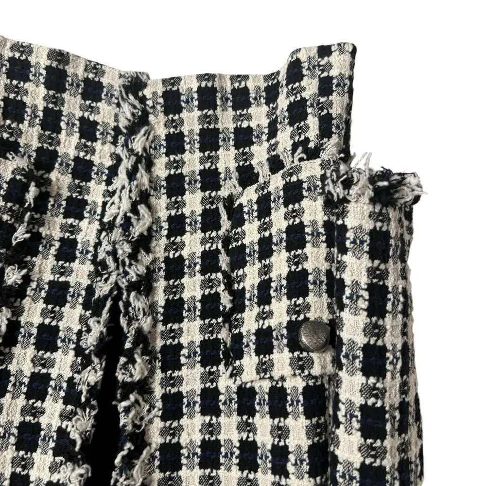 Zara Black White Tweed Checkered Gingham Fringe Blazer Jacket Size Small - Image 8