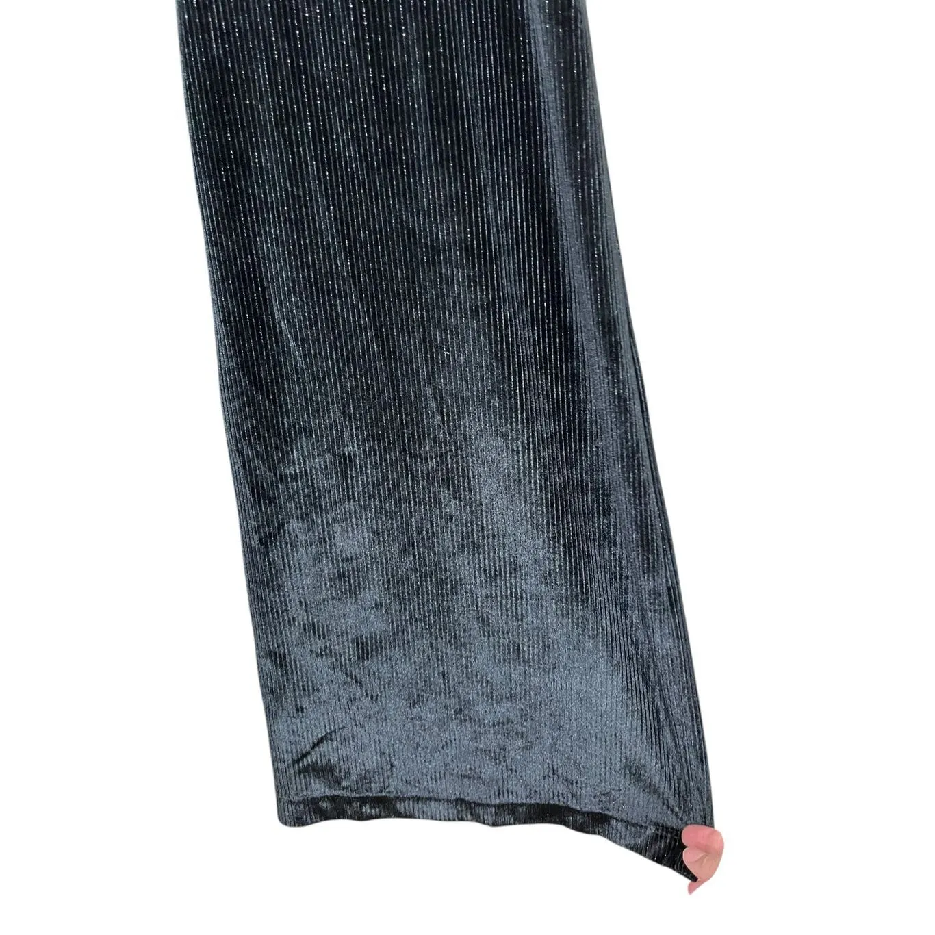 L*SPACE Black Silver Metallic Vera Velvet Ribbed Wide Leg Jumpsuit‎ XS - Image 5