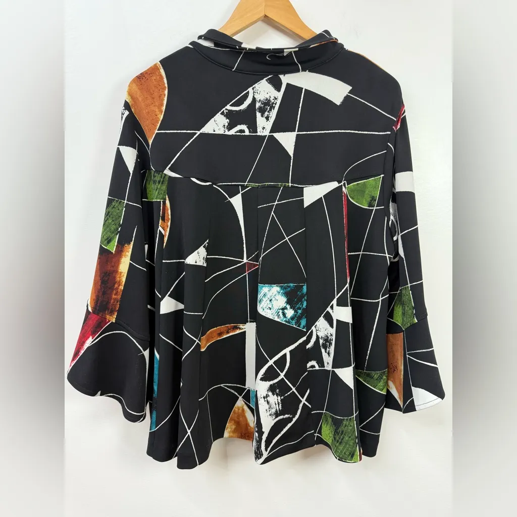 Joseph Ribkoff Black Abstract Print Jacket / Top size 16 - Image 5