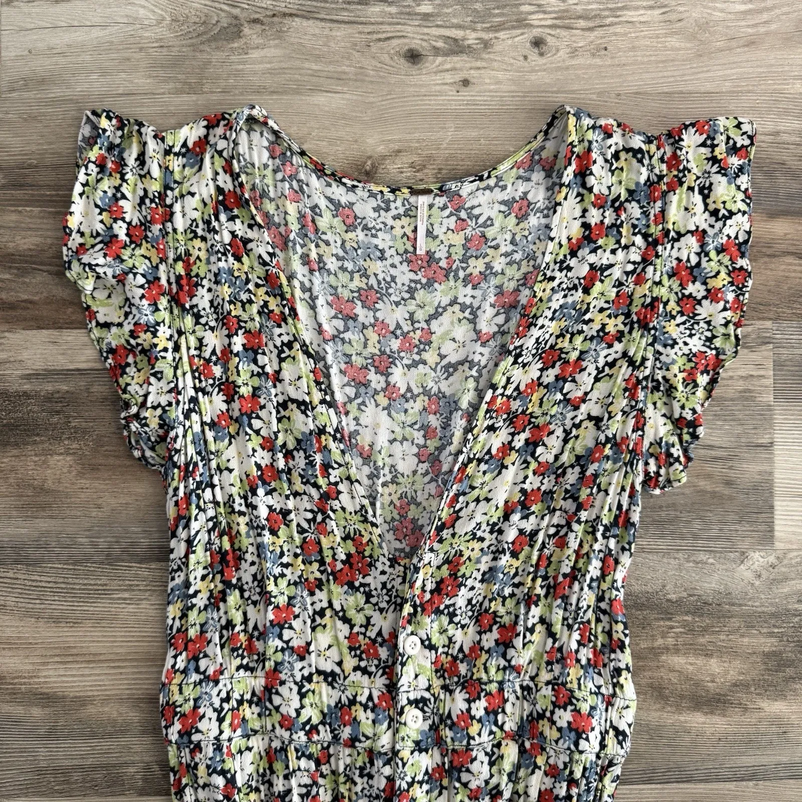 Free People Ruffle Your Feathers Floral Wide Leg Jumpsuit Women’s Large - Image 6
