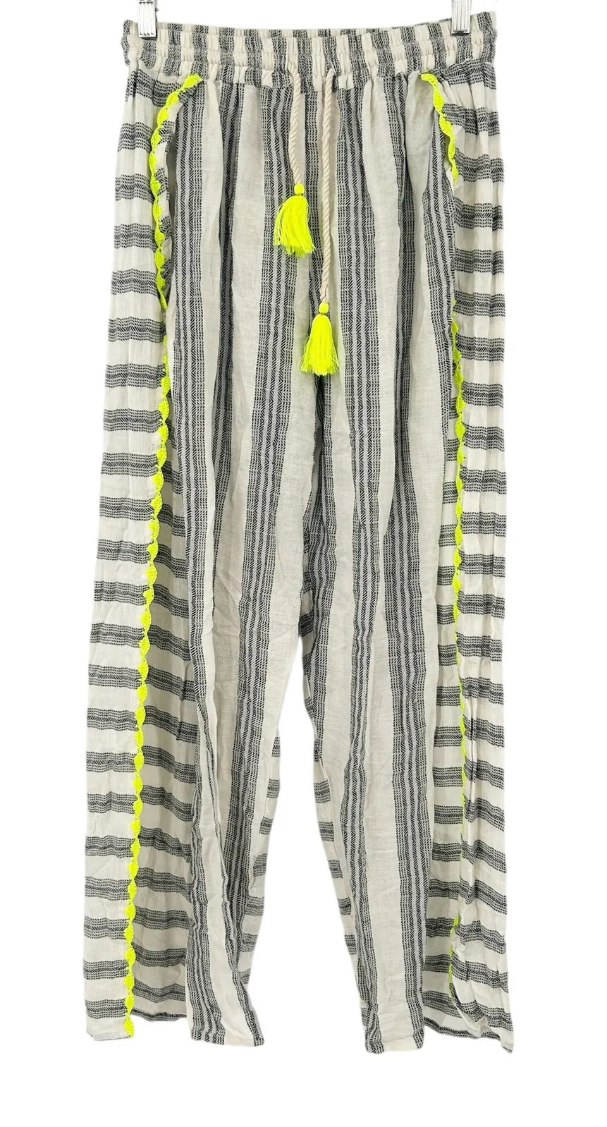 Z&L Womens Boho Beachy Tassel Drawstring Striped Pull On Wide Leg Pants Size M Gray Size M - Image 1