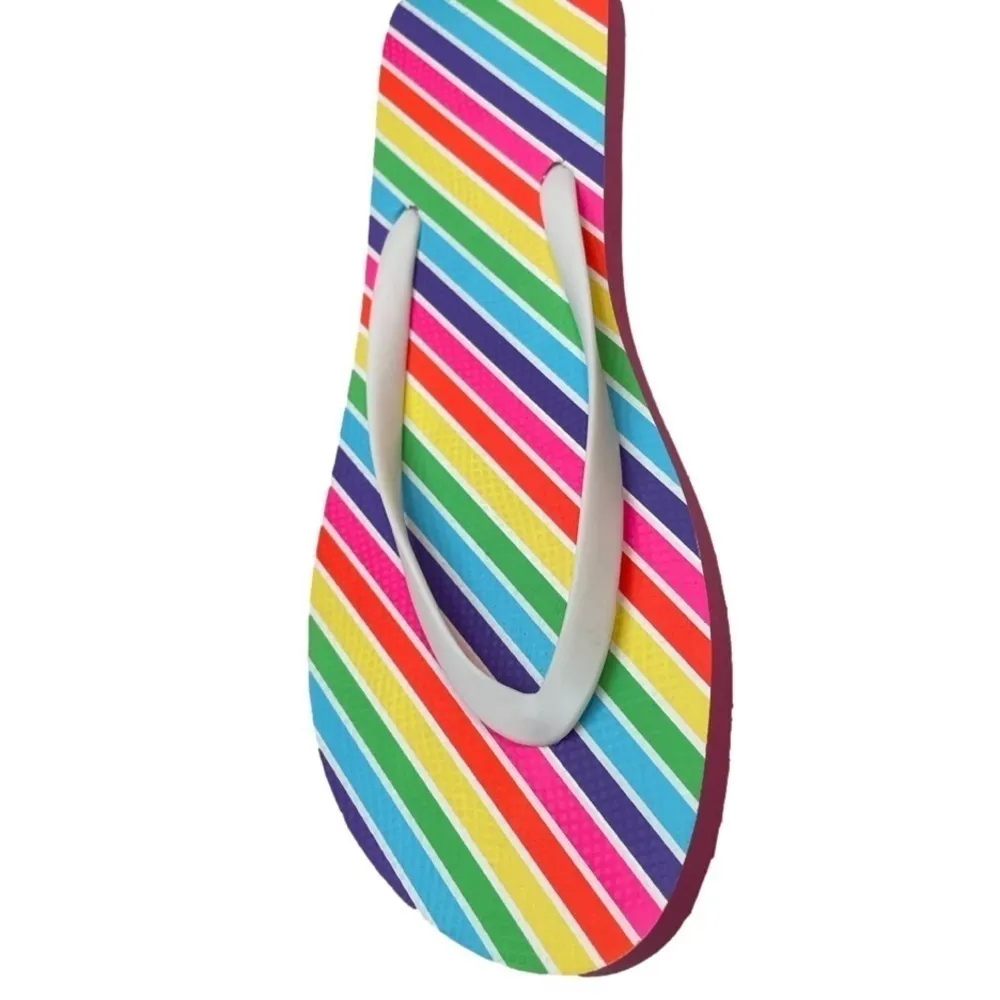 Time and Tru Rainbow Stripe Flip Flops Size 9 10 NWT Pink - Image 3